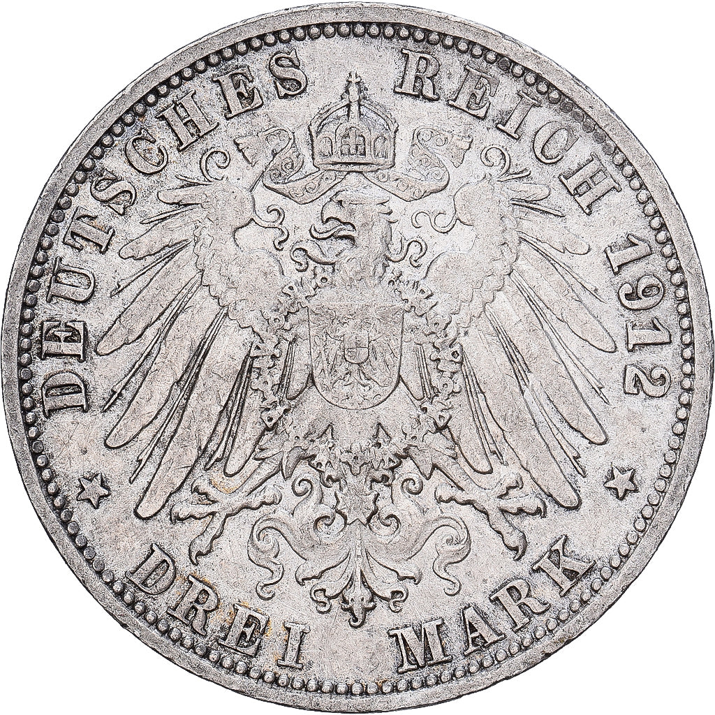 Deutschland, Kingdom of Württemberg, Wilhelm II, 3 Mark, 1912, Stuttgart