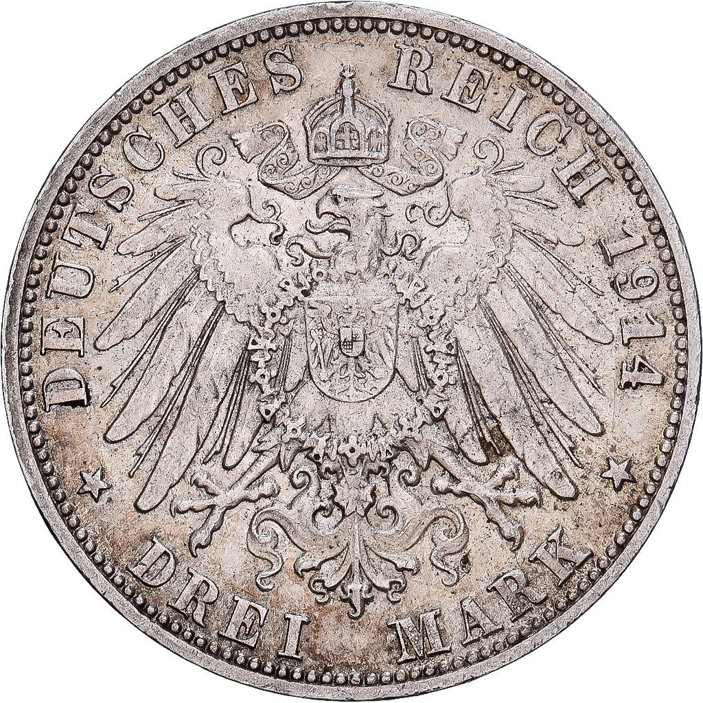 Deutschland, Kingdom of Württemberg, Wilhelm II, 3 Mark, 1914, Stuttgart