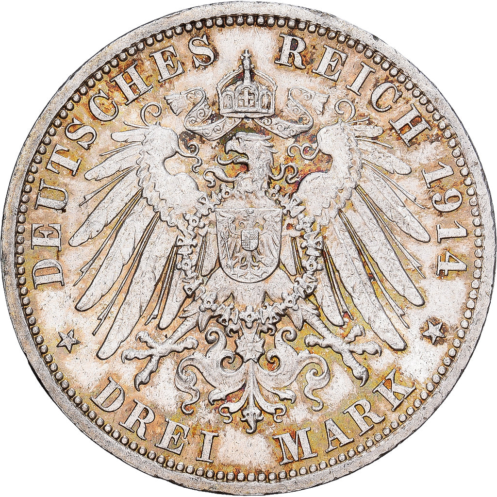 Duchy of Anhalt-Dessau, Friedrich II, 3 Mark, 1914, Berlin, Plata, EBC, KM:30
