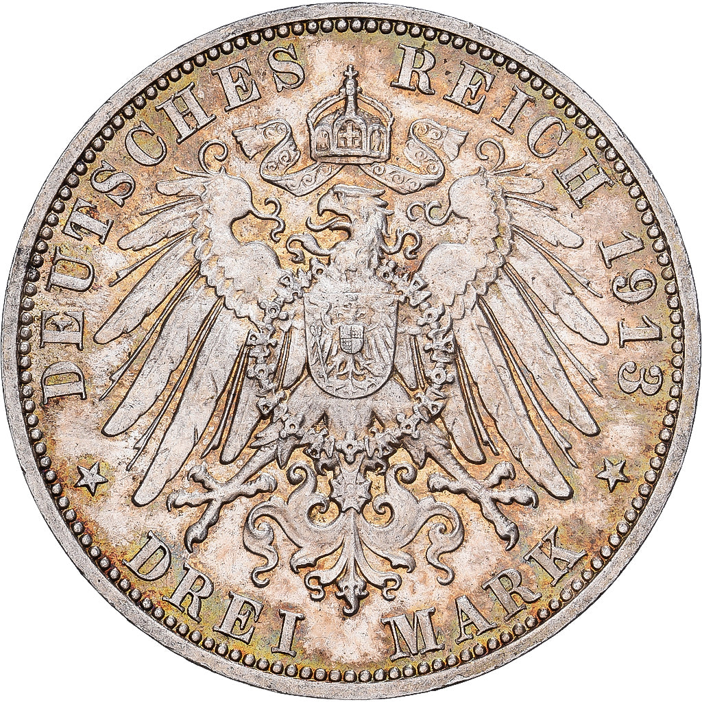 États allemands, SAXONY-ALBERTINE, Friedrich August III, 3 Mark, 1913