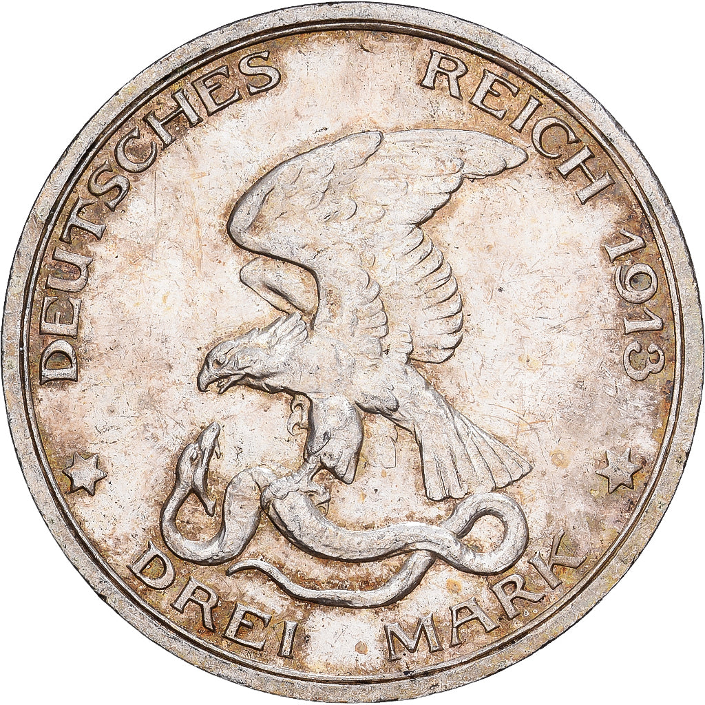 Duitse staten, PRUSSIA, Wilhelm II, 3 Mark, 1913, Berlin, Zilver, PR+, KM:534
