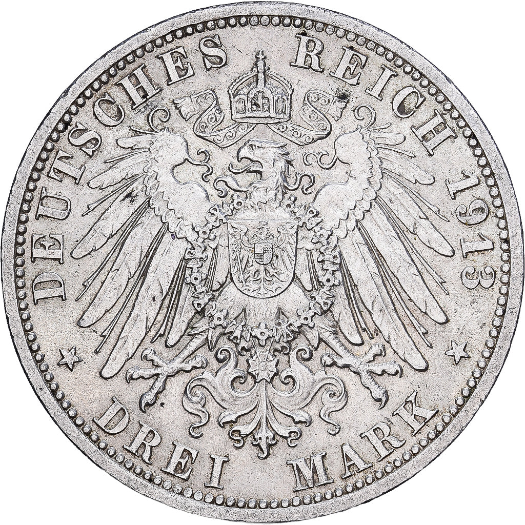 Duitse staten, PRUSSIA, Wilhelm II, 3 Mark, 1913, Berlin, Zilver, PR+, KM:535