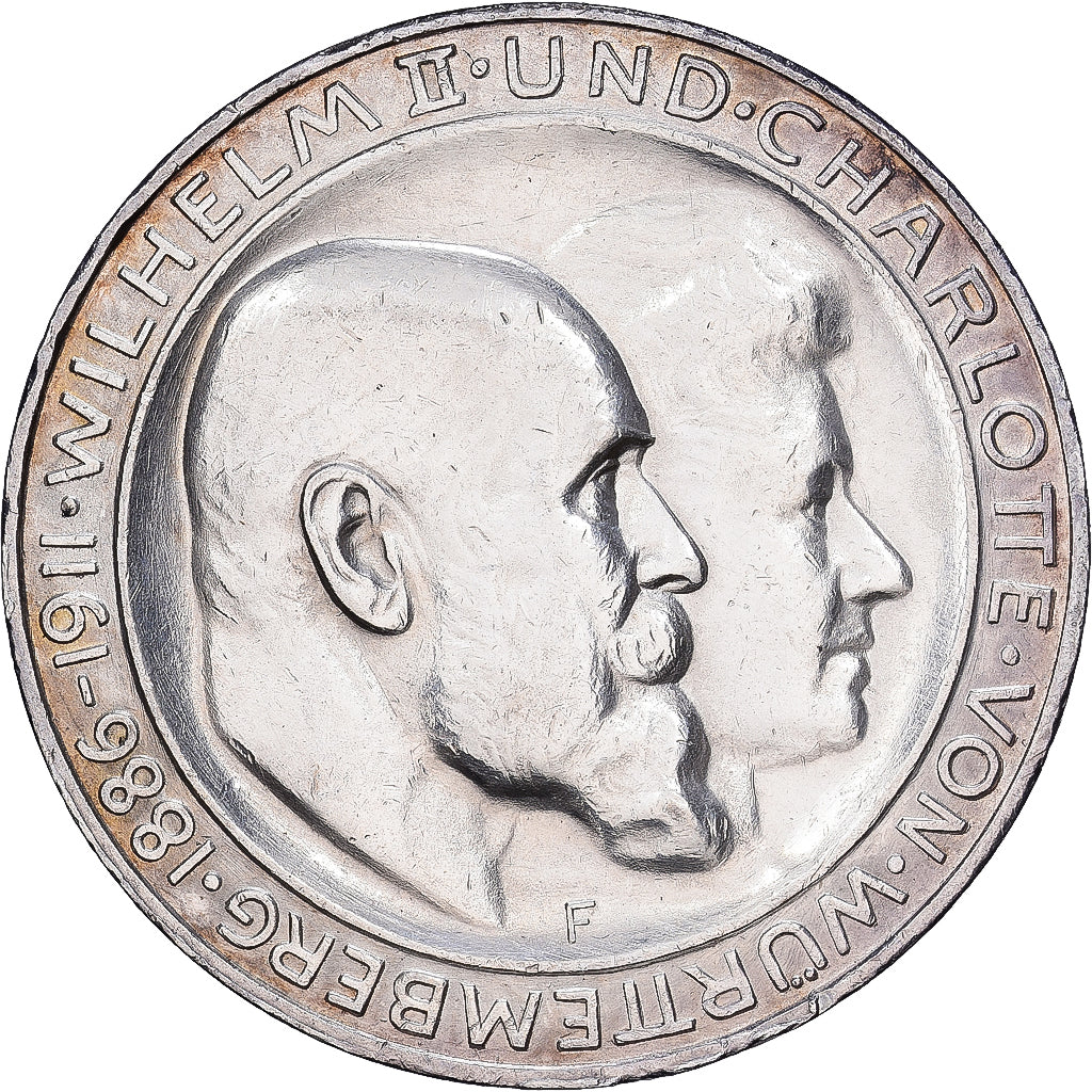 Alemanha, Kingdom of Württemberg, Wilhelm II, 3 Mark, Wedding Anniversary