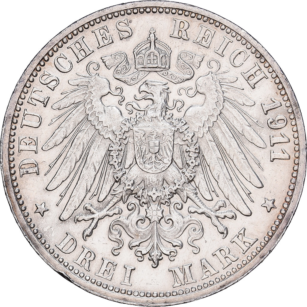 Alemanha, Kingdom of Württemberg, Wilhelm II, 3 Mark, Wedding Anniversary