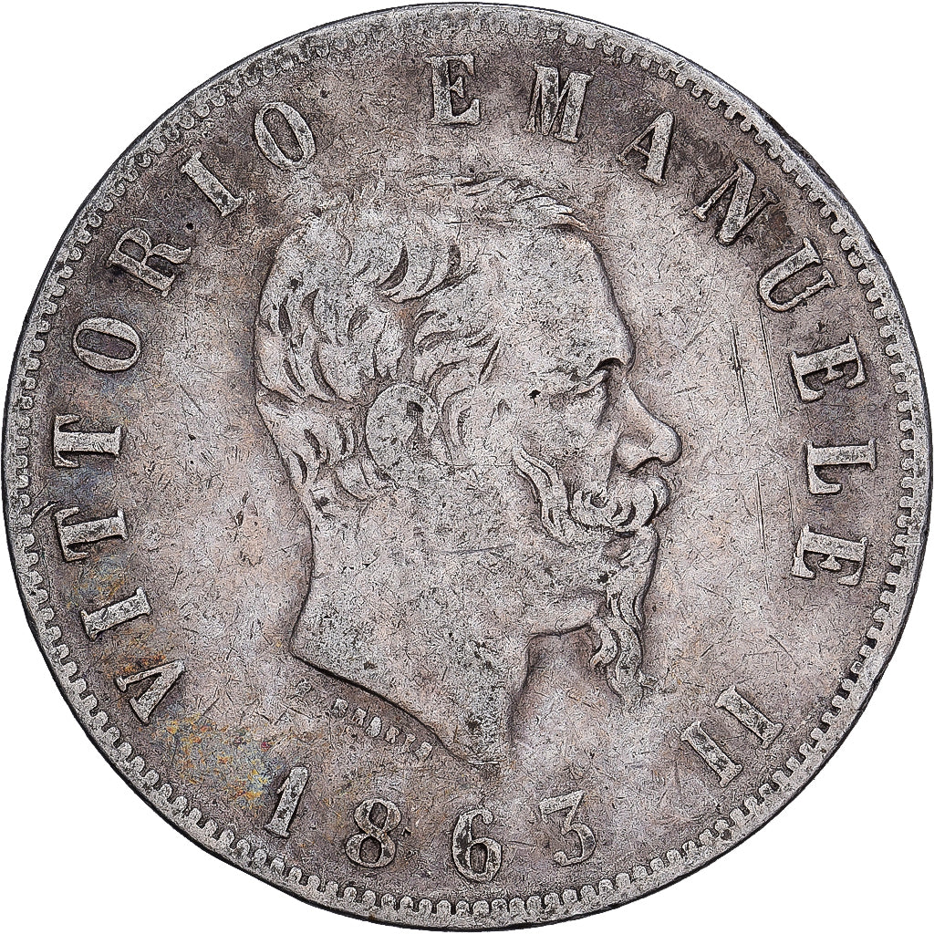 Italia, Vittorio Emanuele II, 2 Lire, 1863, Naples, Argento, MB+, KM:6a.1
