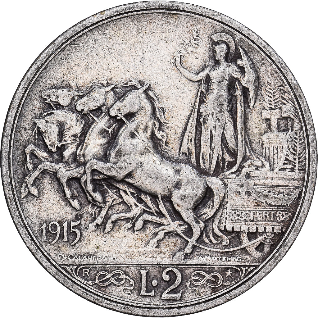Włochy, Vittorio Emanuele III, 2 Lire, 1915, Rome, Srebro, VF(30-35), KM:55