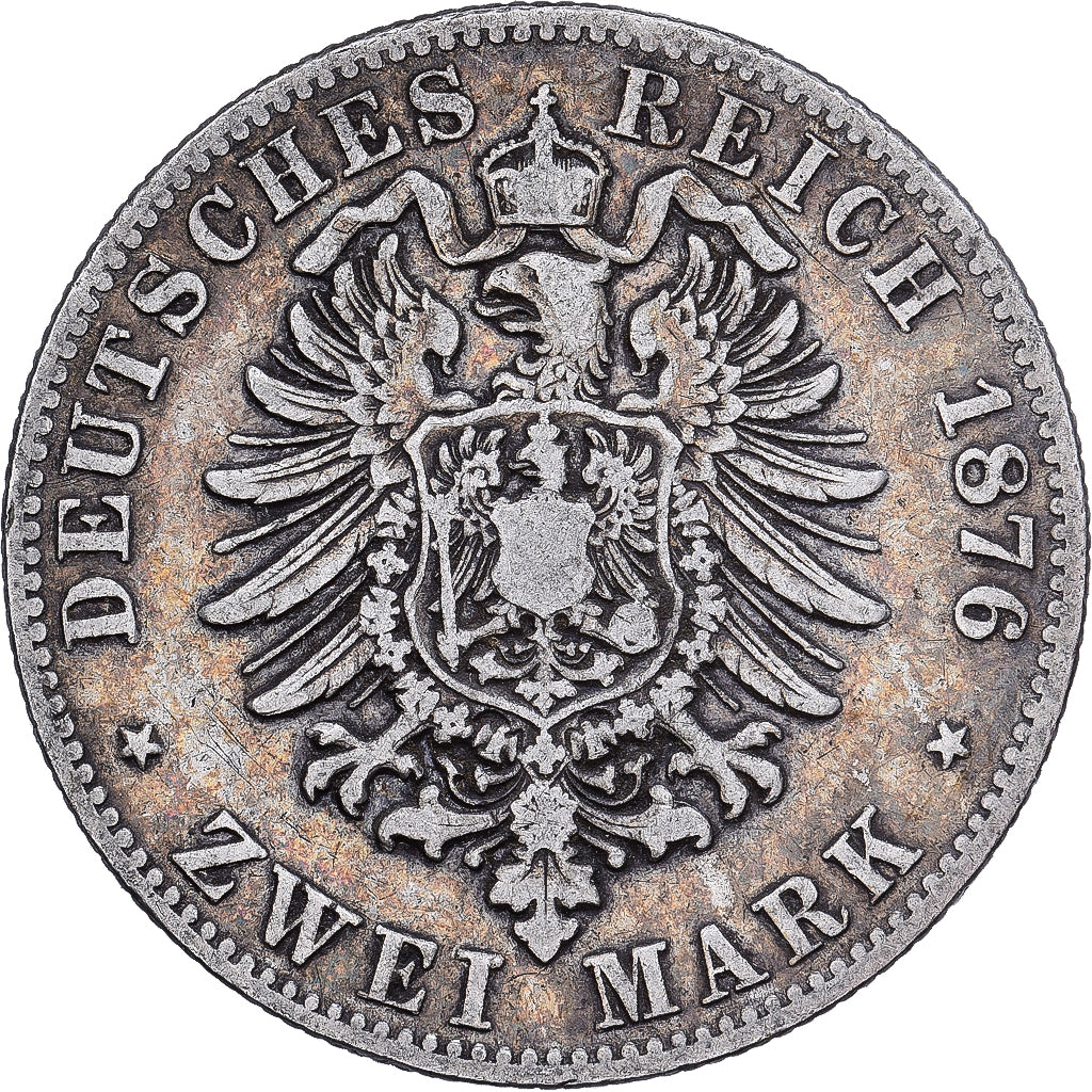 German States, WURTTEMBERG, Karl I, 2 Mark, 1876, Freudenstadt, Silver