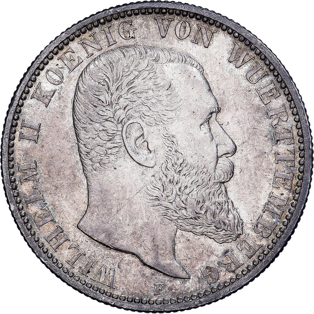 German States, WURTTEMBERG, Wilhelm II, 2 Mark, 1906, Freudenstadt, Silver
