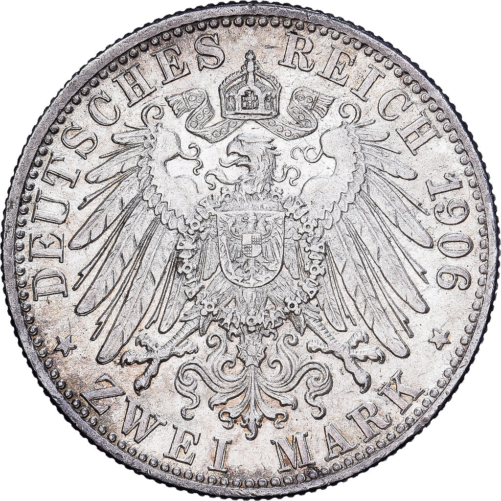 German States, WURTTEMBERG, Wilhelm II, 2 Mark, 1906, Freudenstadt, Silver