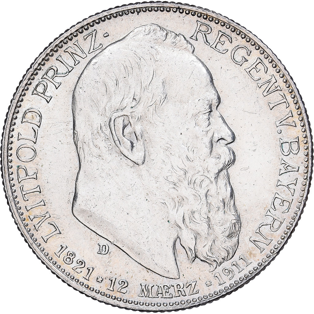 Landy niemieckie, BAVARIA, Otto, 2 Mark, 1911, Munich, Srebro, MS(60-62), KM:997
