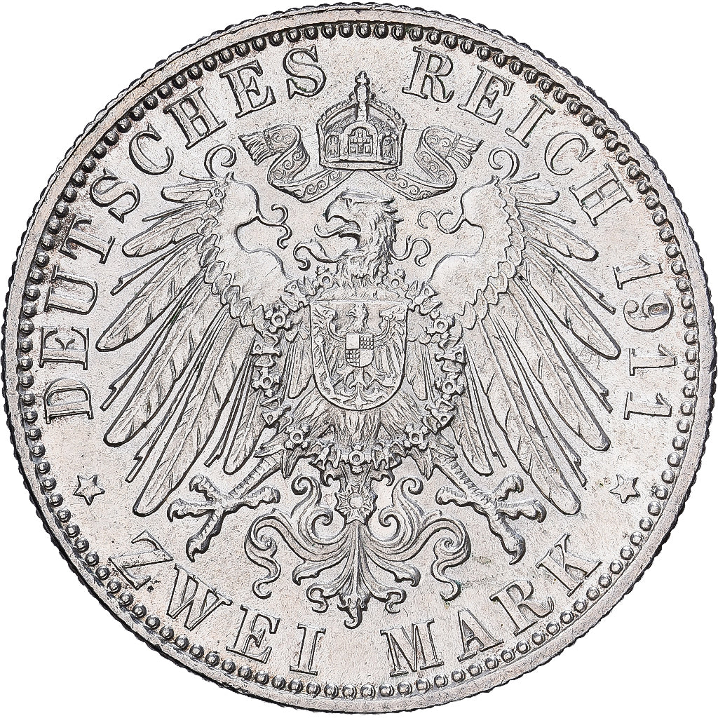 Landy niemieckie, BAVARIA, Otto, 2 Mark, 1911, Munich, Srebro, MS(60-62), KM:997
