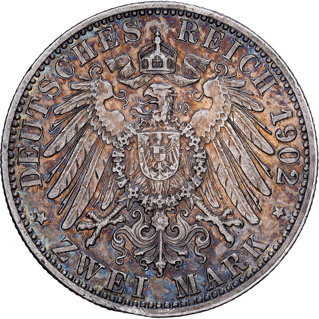Stati tedeschi, BADEN, Friedrich I, 2 Mark, 1902, Karlsruhe, Argento, BB, KM:271