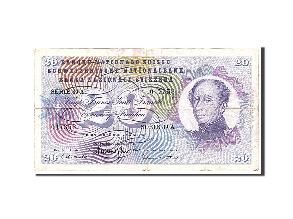 Banknote, Switzerland, 20 Franken, 1973, 1973-03-07, KM:46u, EF(40-45)