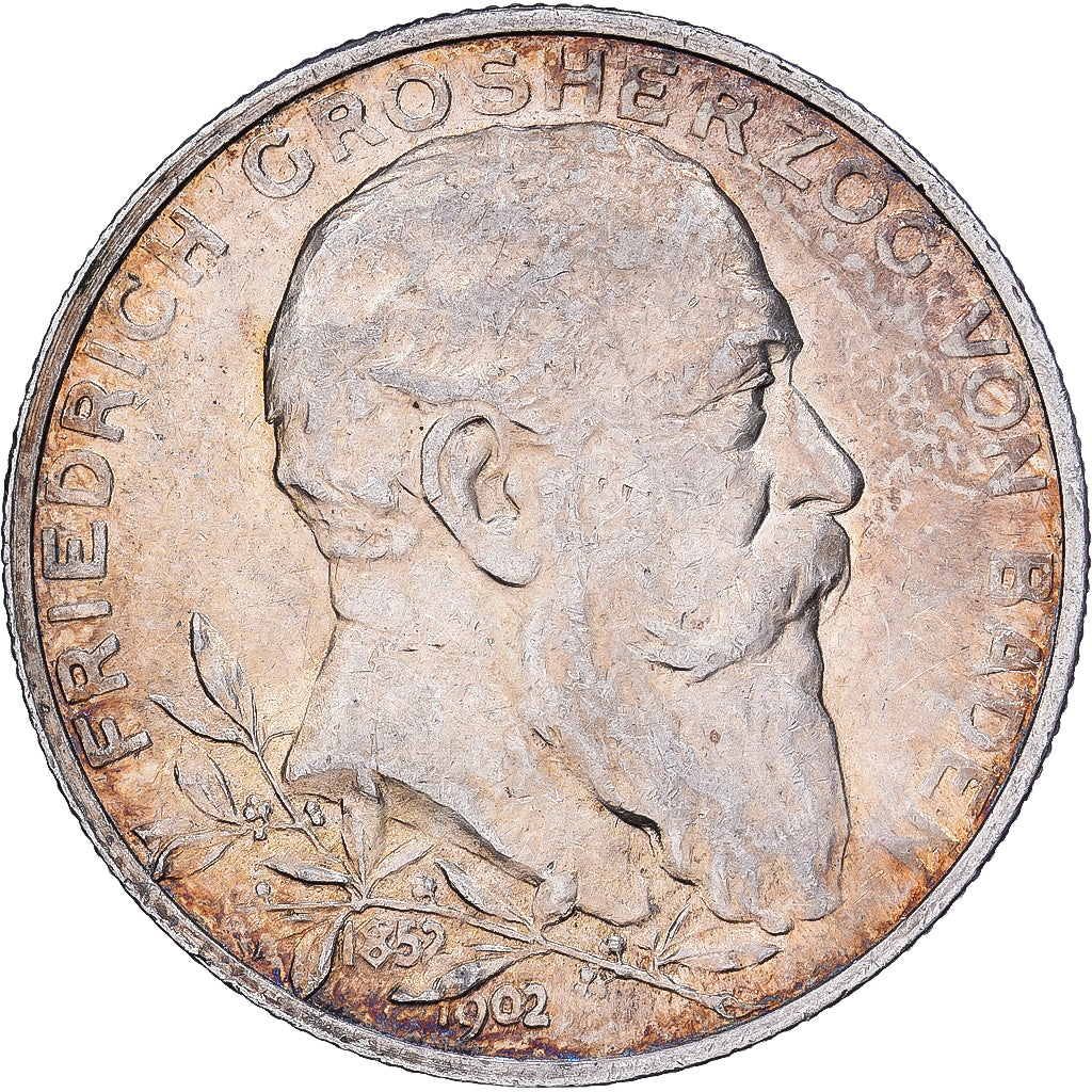Deutsch Staaten, BADEN, Friedrich I, 2 Mark, 1902, Karlsruhe, Silber, SS+