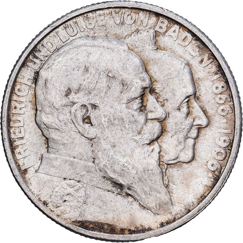 Stati tedeschi, BADEN, Friedrich I, 2 Mark, 1906, Karlsruhe, Argento, BB, KM:276