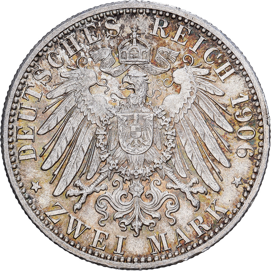 Stati tedeschi, BADEN, Friedrich I, 2 Mark, 1906, Karlsruhe, Argento, BB, KM:276