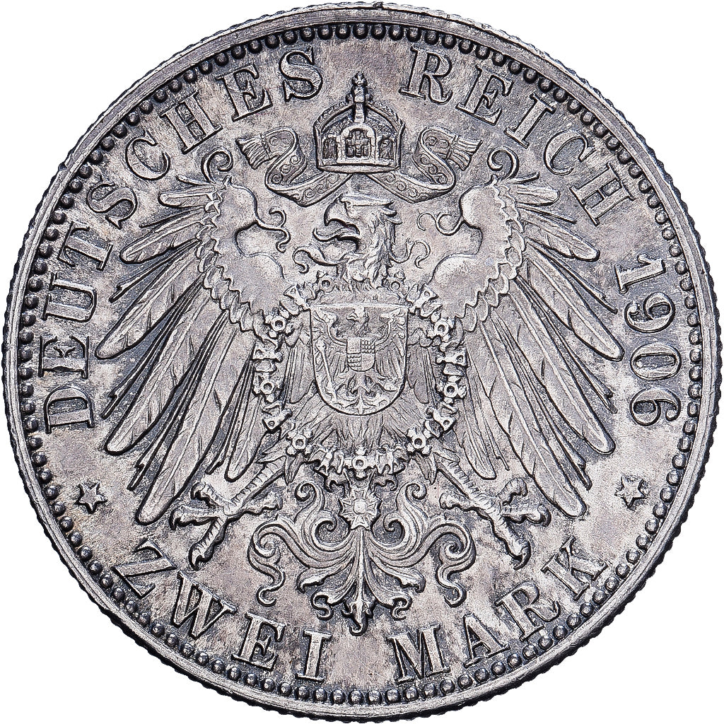 Deutsch Staaten, BADEN, Friedrich I, 2 Mark, 1906, Karlsruhe, Silber, SS+