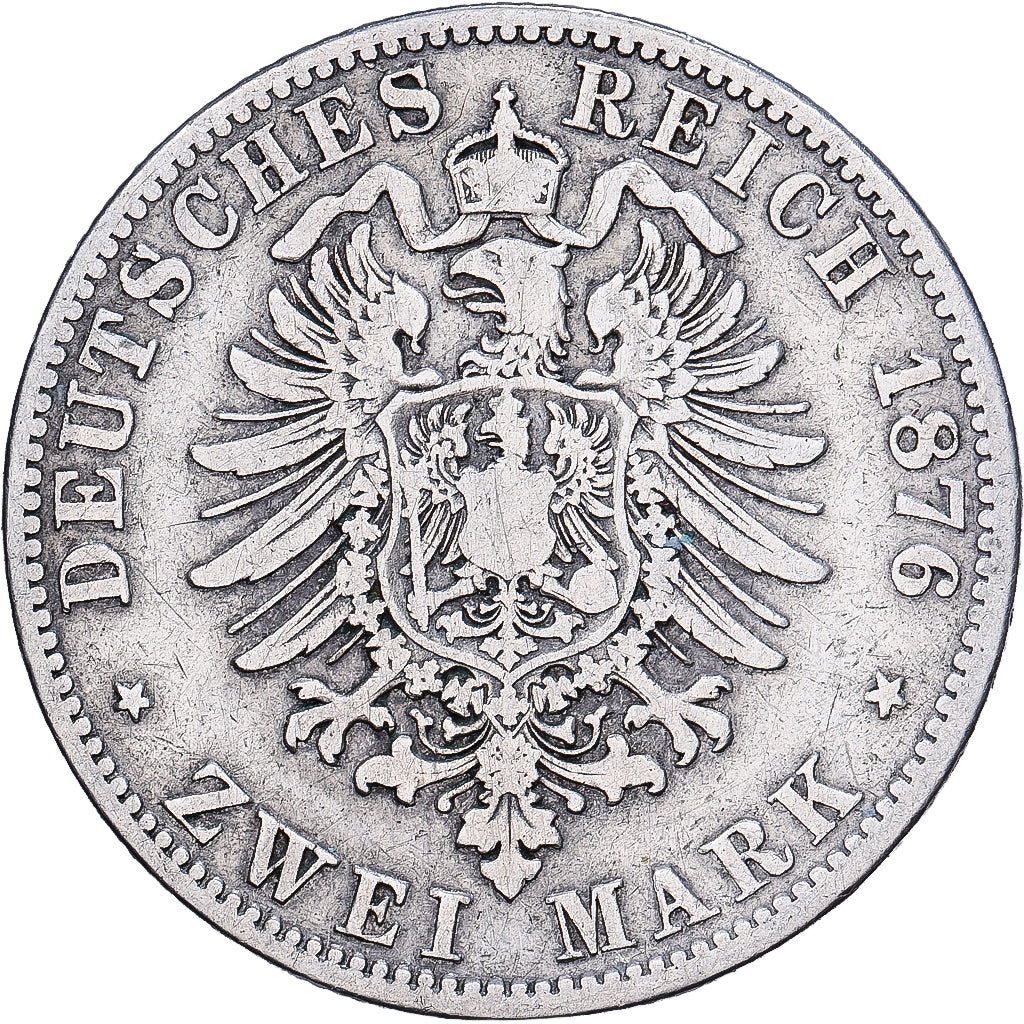 Estados alemanes, PRUSSIA, Wilhelm I, 2 Mark, 1876, Berlin, Plata, BC+, KM:506