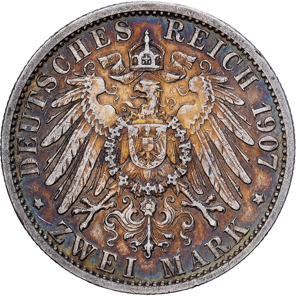 Duitse staten, PRUSSIA, Wilhelm II, 2 Mark, 1907, Berlin, Zilver, ZF, KM:522