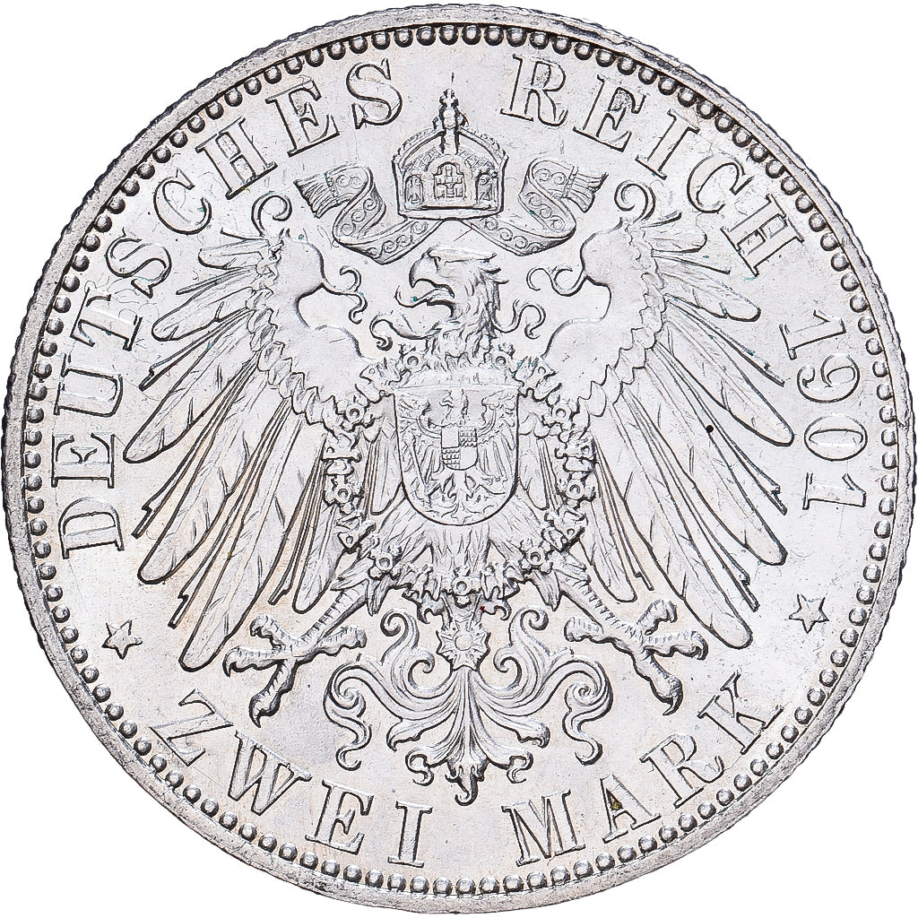 États allemands, PRUSSIA, Wilhelm II, 2 Mark, 1901, Berlin, Argent, SUP+