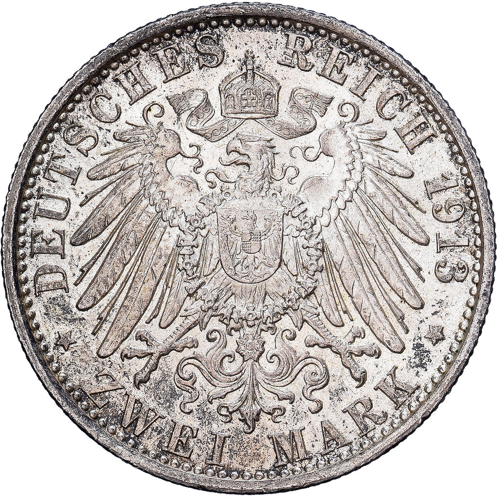Deutsch Staaten, PRUSSIA, Wilhelm II, 2 Mark, 1913, Berlin, Silber, SS+, KM:533