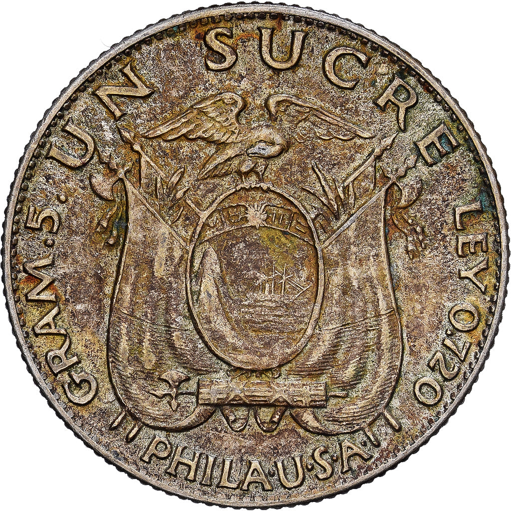 Ecuador, Sucre, Un, 1934, Philadelphia, Silber, S+, KM:72
