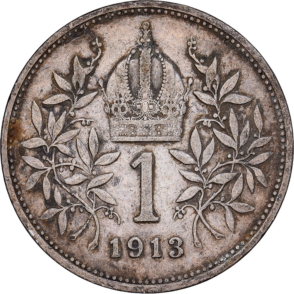 Hungría, Franz Joseph I, Korona, 1913, Kormoczbanya, Plata, BC+, KM:492
