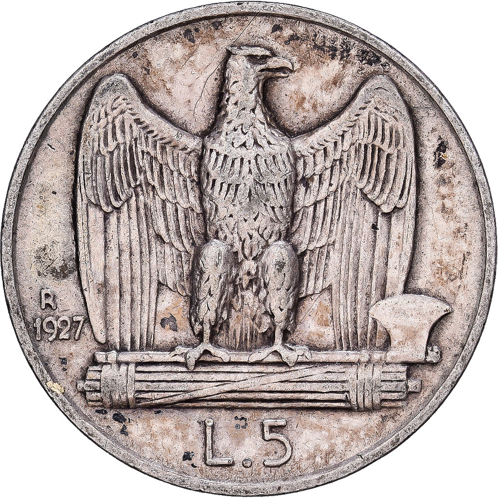 Italy, Vittorio Emanuele III, 5 Lire, 1927, Rome, Silver, VF(30-35), KM:67.2