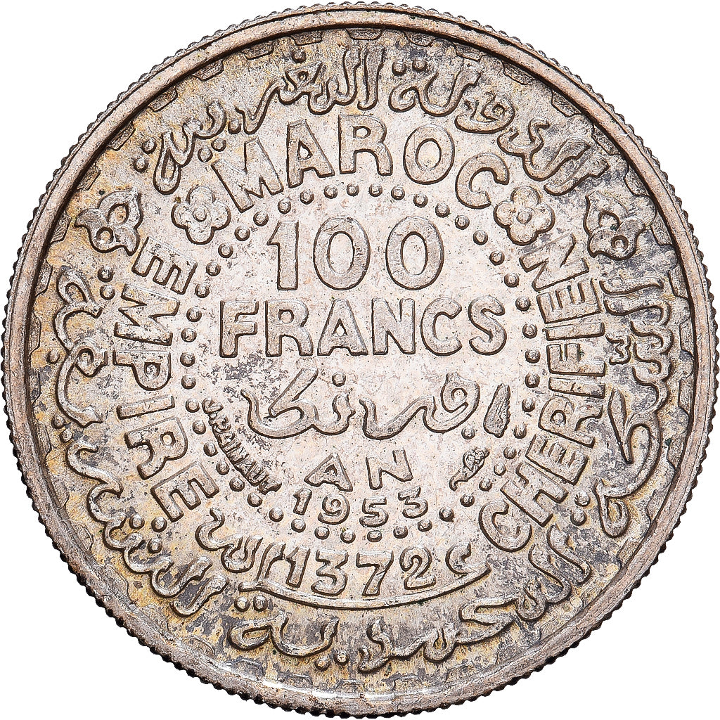 Maroc, Mohammed V, 100 Francs, 1953, Paris, Argent, TTB+, KM:52