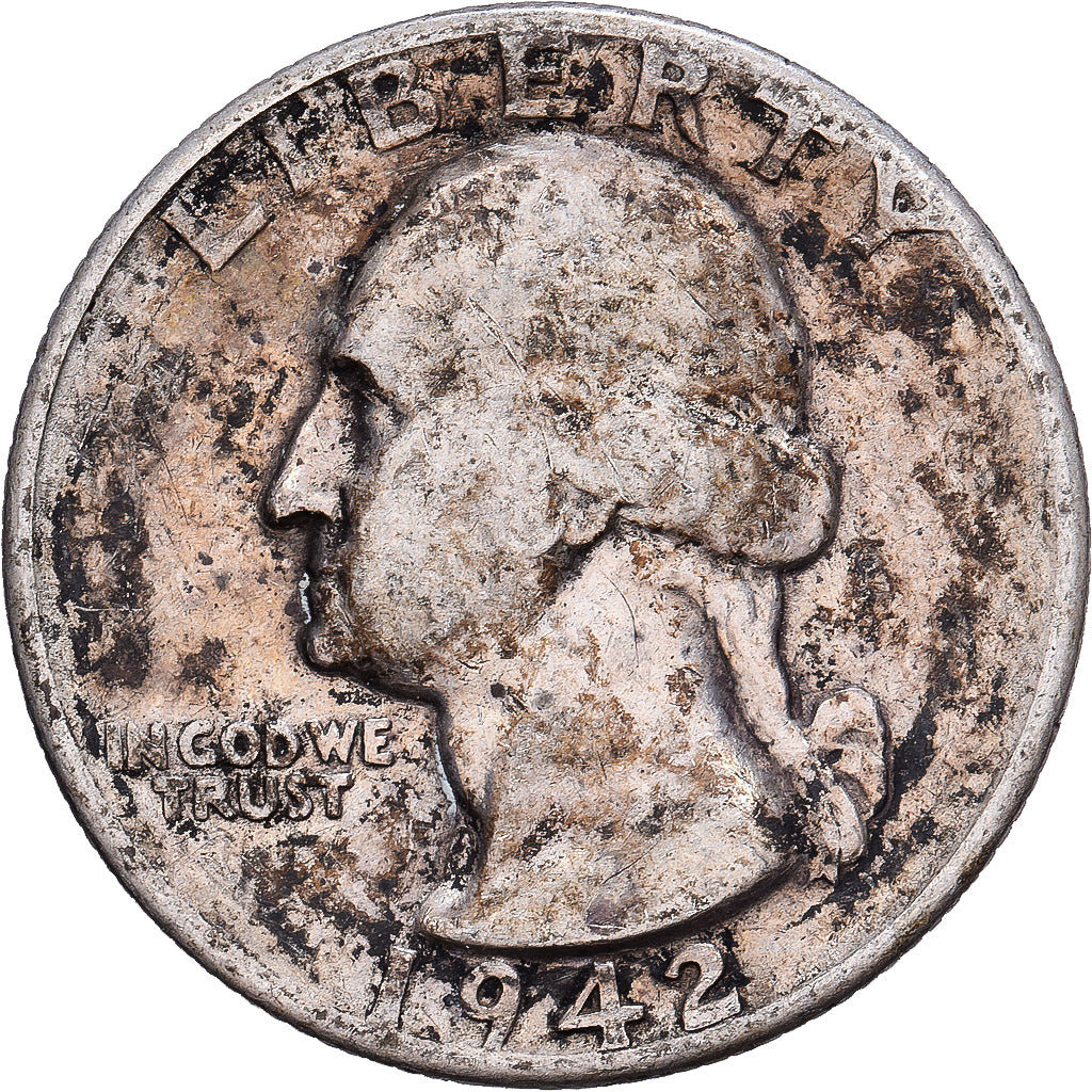 United States, Quarter, Washington, 1942, Philadelphia, Silver, AU(50-53)