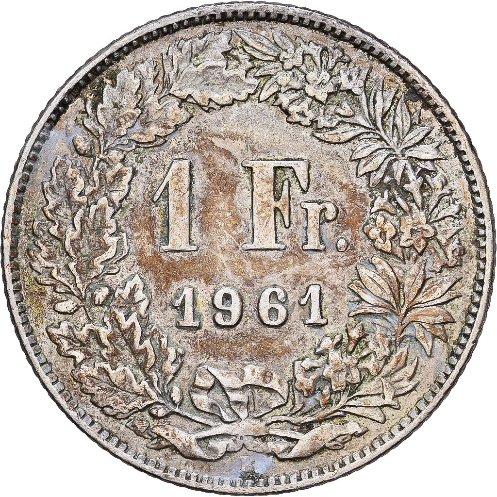 Szwajcaria, 1 Franc, Helvetia, 1961, Bern, Srebro, VF(30-35), KM:24