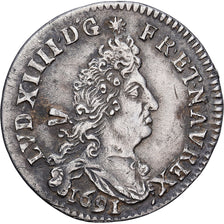 Frankrijk, Louis XIV, 4 Sols aux 2 L, 1691, Lyon, Zilver, ZF+, Gadoury:106