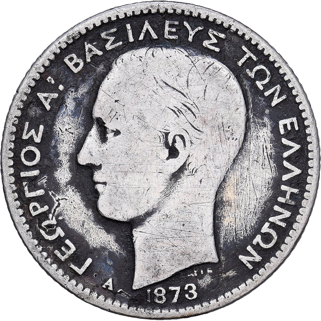 Grecja, George I, Drachma, 1873, Paris, Srebro, F(12-15), KM:38