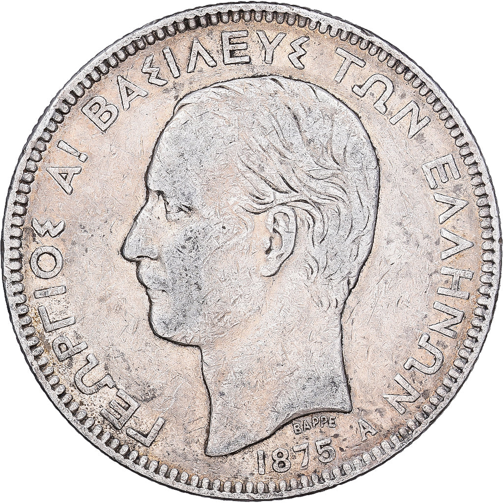 Griekenland, George I, 5 Drachmai, 1875, Paris, Zilver, FR+, KM:46