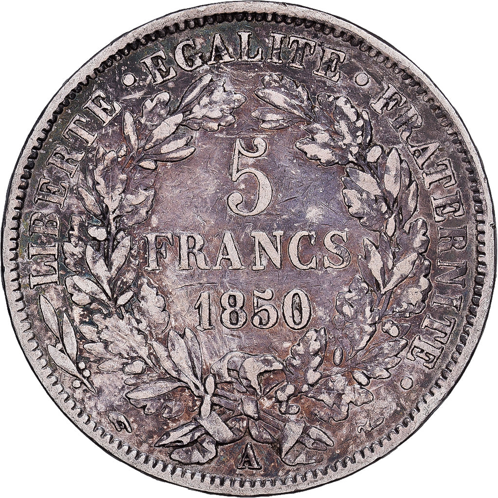 Francia, 5 Francs, Cérès, 1850, Paris, Plata, BC+, KM:761.1