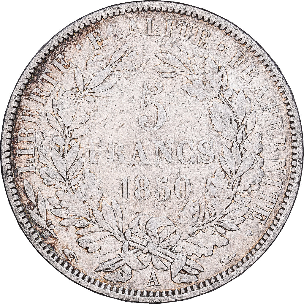 Francia, 5 Francs, Cérès, 1850, Paris, Plata, BC+, KM:761.1