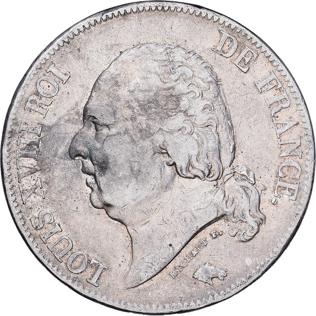 France,Louis XVIII,5 Francs,1823, Paris, VF(30-35),Silver,KM 711.1,Gadoury 614