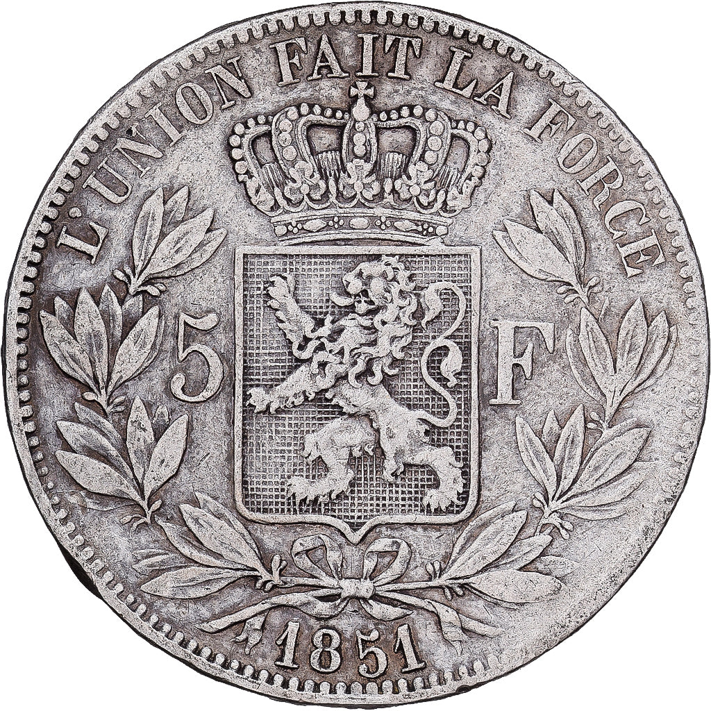 Belgium, Leopold I, 5 Francs, 5 Frank, 1851, Silver, EF(40-45), KM:17