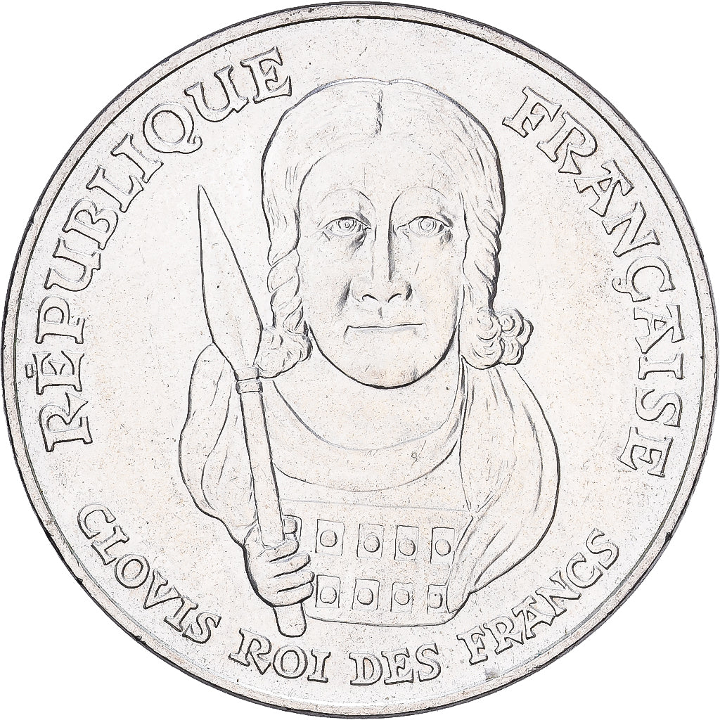 Moneta, Francja, Clovis, 100 Francs, 1996, Paris, AU(55-58), Srebro, KM:1180