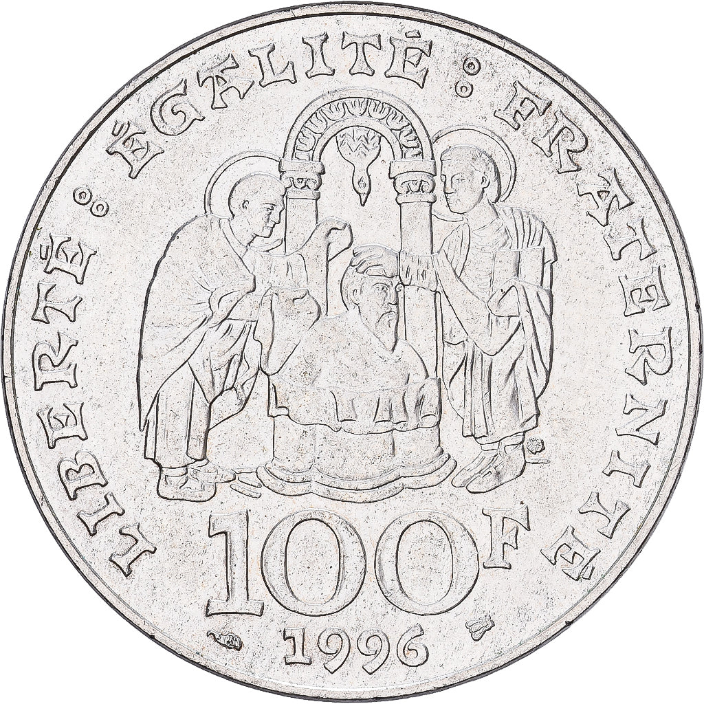 Moneta, Francja, Clovis, 100 Francs, 1996, Paris, AU(55-58), Srebro, KM:1180