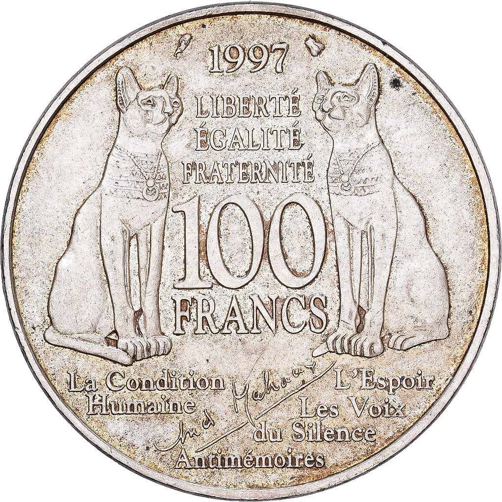 França, 100 Francs, André Malraux, 1997, Prata, AU(55-58), KM:1188