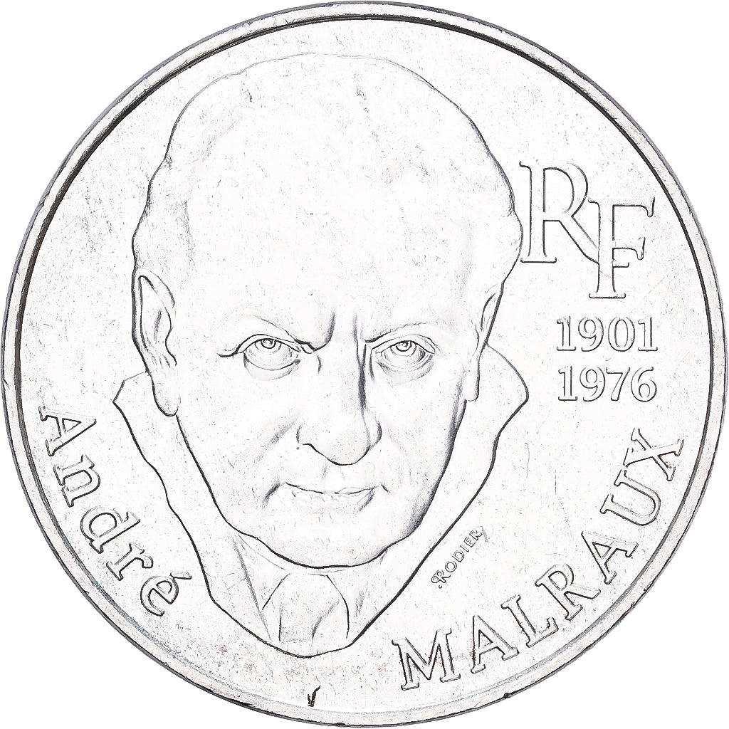 Francja, 100 Francs, André Malraux, 1997, Srebro, MS(60-62), KM:1188