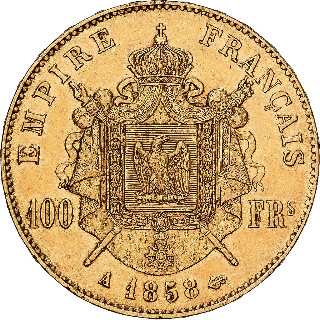 Frankrijk, Napoleon III, 100 Francs, 1858, Paris, Goud, ZF, Gadoury:1135