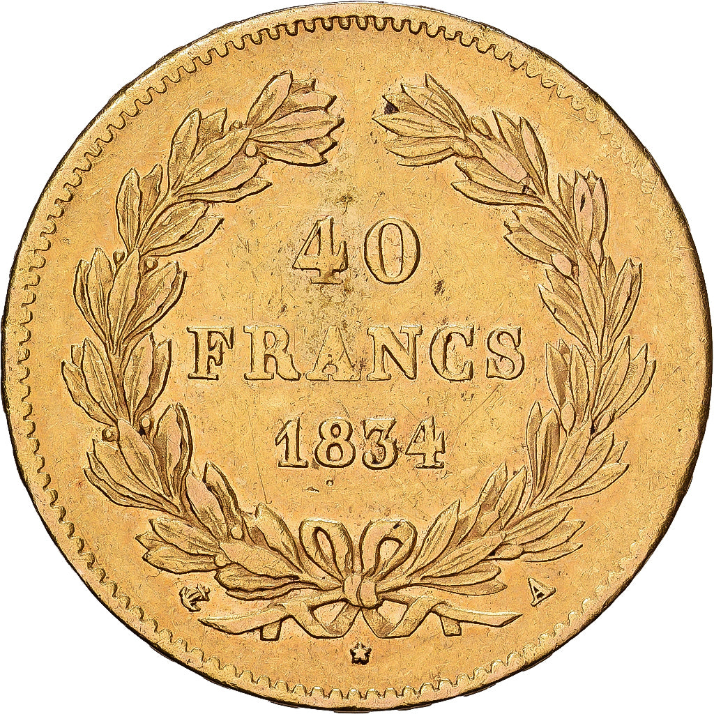Frankrijk, LOUIS PHILIPPE I, 40 Francs, 1834, Paris, Goud, ZF, Gadoury:1106