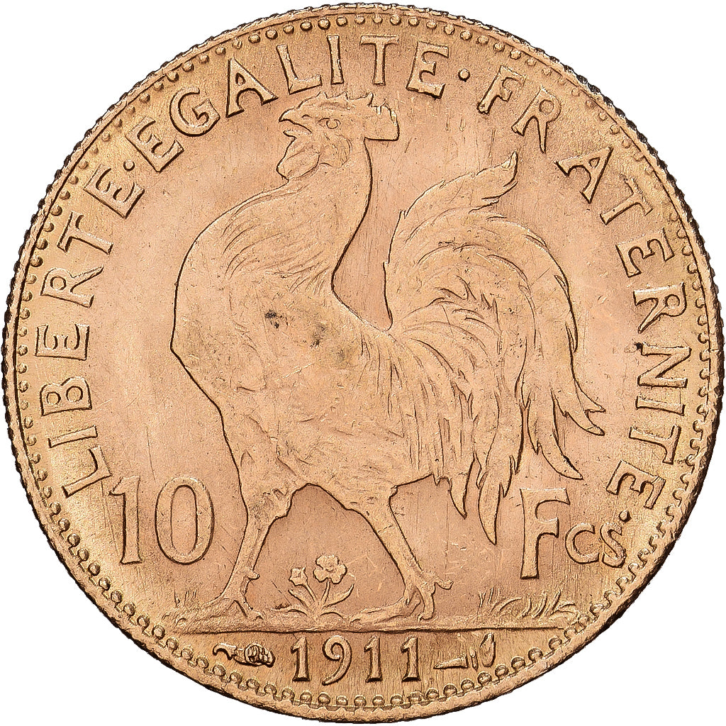 France, 10 Francs, Marianne Coq, 1911, Paris, Or, SUP, KM:846