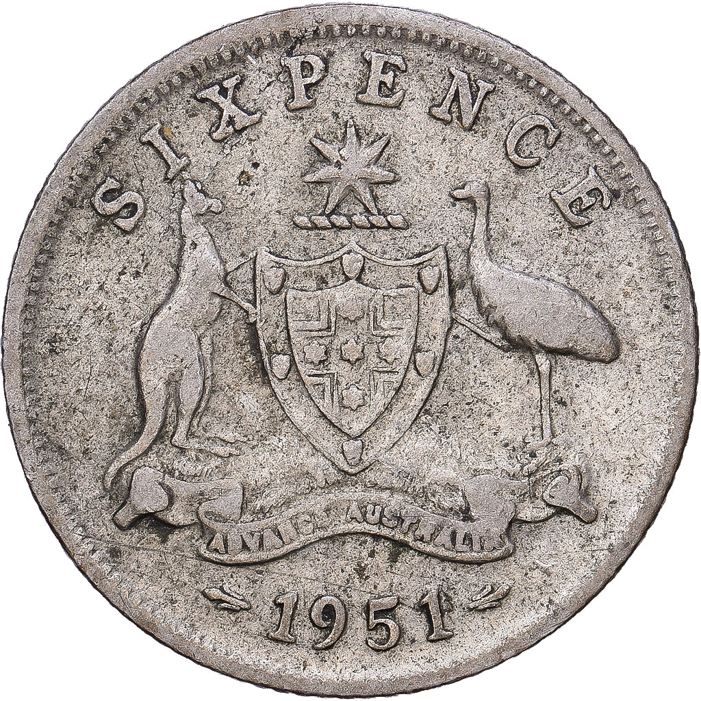 Australia, George VI, Sixpence, 1951, Melbourne, Silver, VF(20-25), KM:45