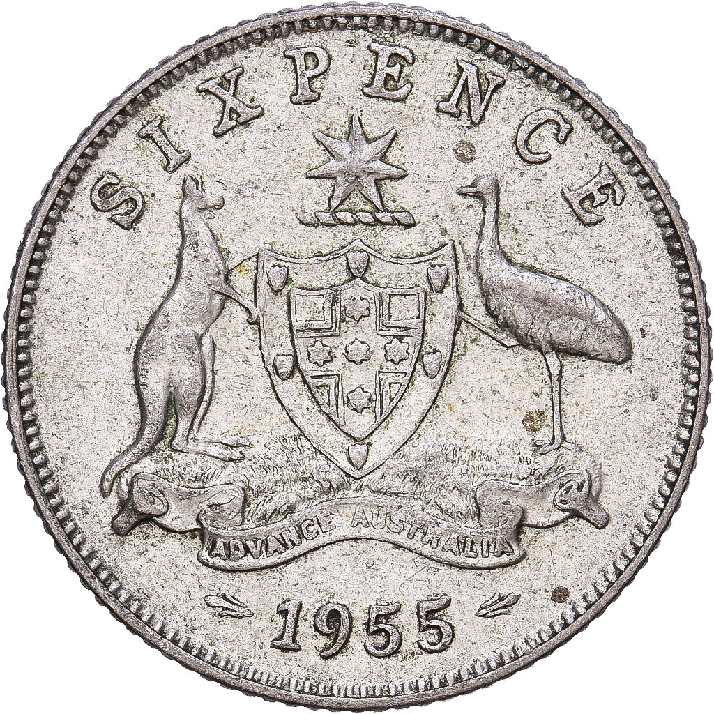 Australië, Elizabeth II, Sixpence, 1955, Melbourne, Zilver, FR, KM:58