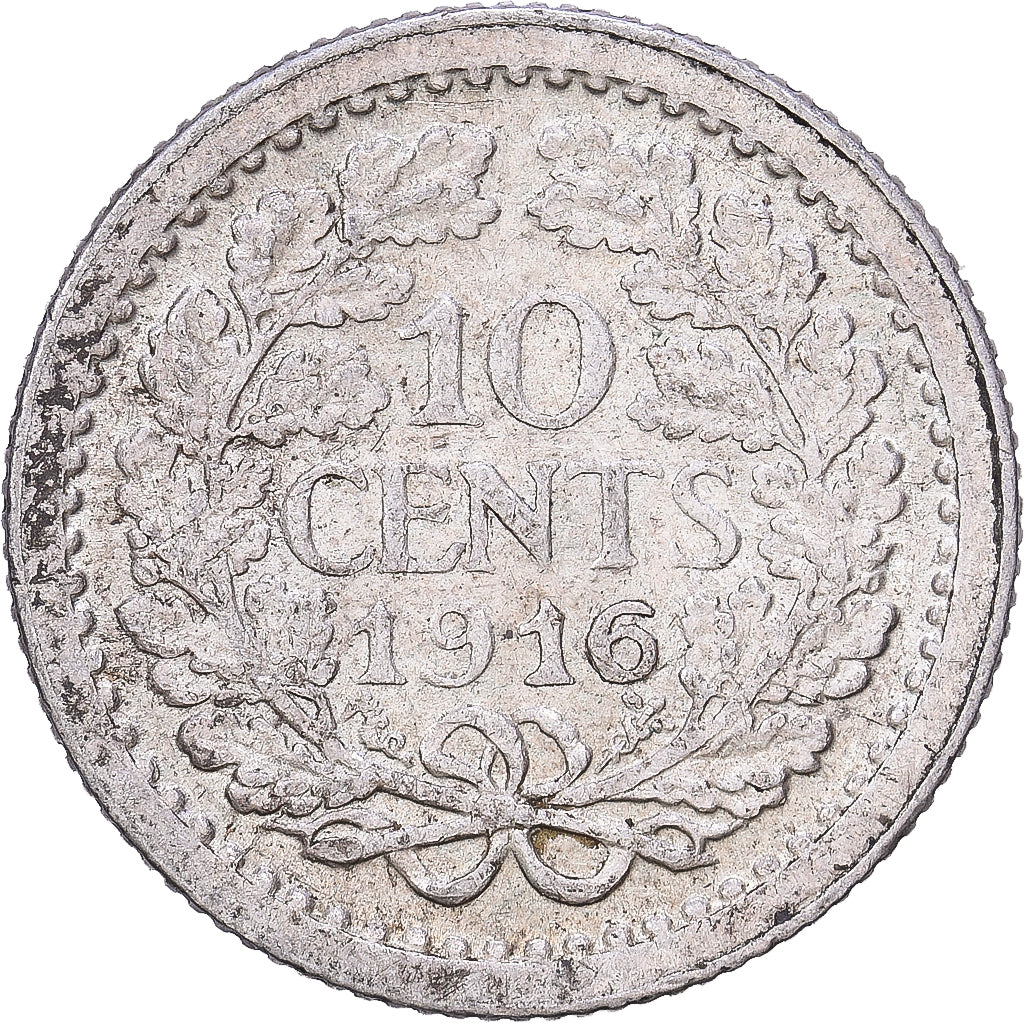 Netherlands, Wilhelmina I, 10 Cents, 1916, Utrecht, Silver, VF(30-35), KM:145