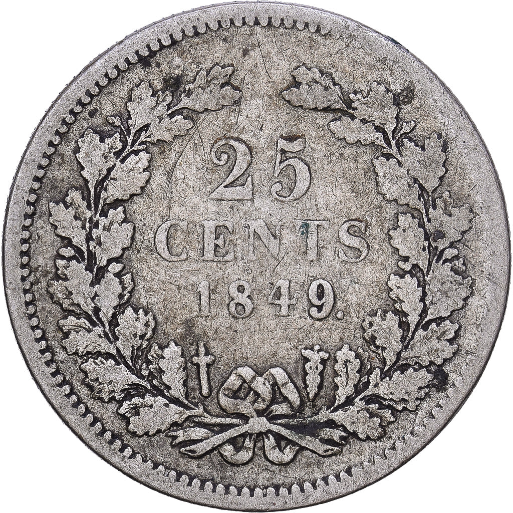Pays-Bas, William II, 25 Cents, 1849, Argent, TB, KM:76