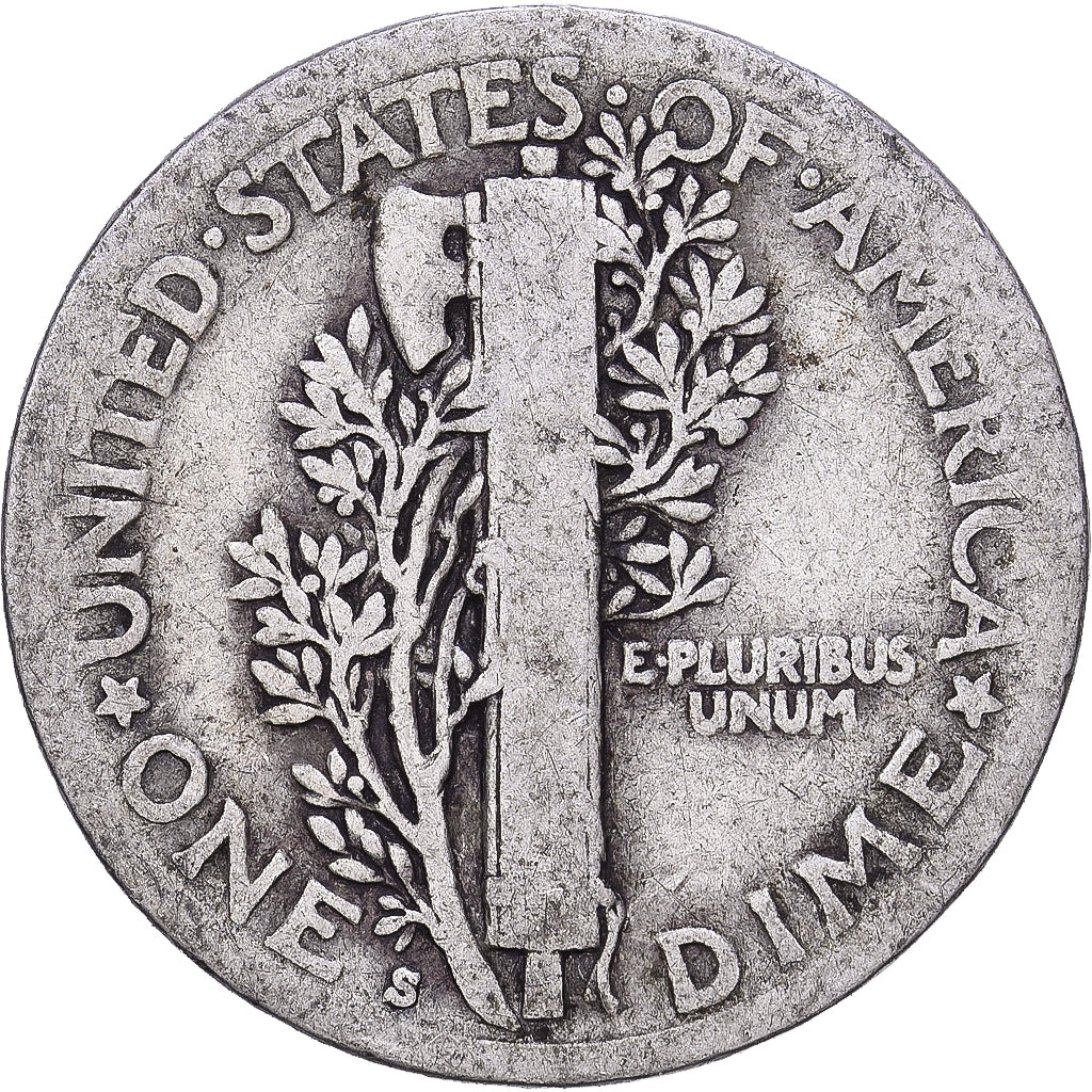 Stati Uniti, Dime, Mercury Dime, 1917, San Francisco, Argento, MB, KM:140